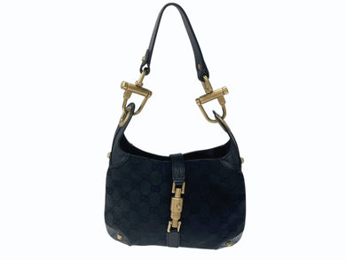 極美品 GUCCI グッチ ニュージャッキー ワンショルダーバッグ 120885 214397 GGキャンバス レザー ブラック ゴールド金具 中古 4b007618