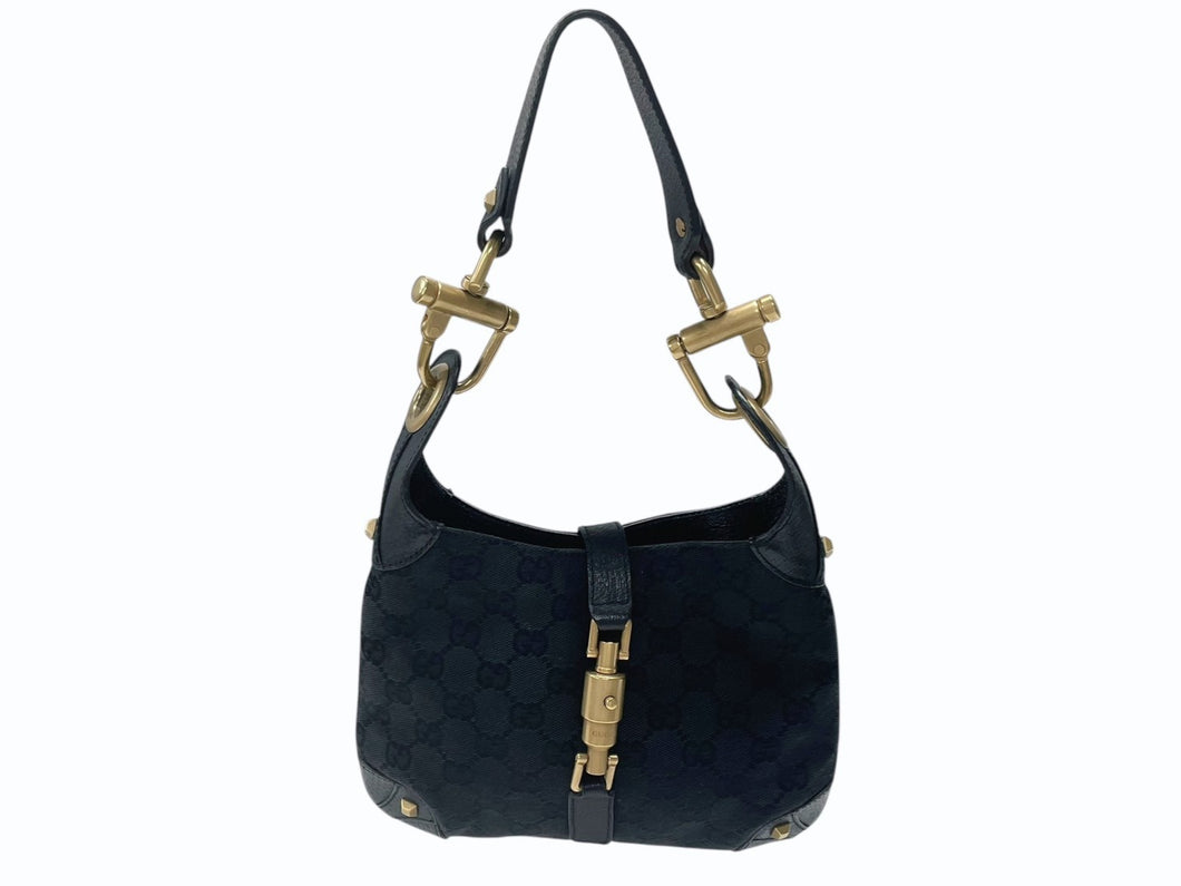 極美品 GUCCI グッチ ニュージャッキー ワンショルダーバッグ 120885 214397 GGキャンバス レザー ブラック ゴールド金具 中古 4b007618