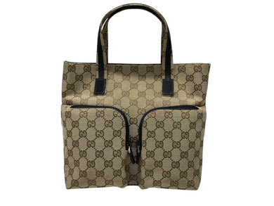 GUCCI グッチ ハンドバッグ GGキャンバス 002058 ベージュ ブラック金具 ロゴ 美品 中古 4b007620