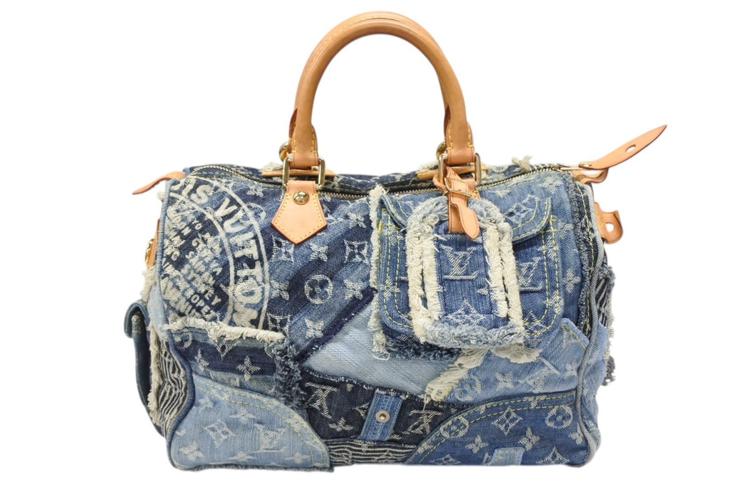 LOUIS VUITTON ルイヴィトン スピーディ30 ハンドバッグ M95380 モノグラムデニム パッチワーク ブルー 美品 中古 4b007647