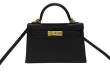 Load image into Gallery viewer, HERMES エルメス Mini Kelly2 ミニケリー2 ミニハンドバッグ ブラック ヴォーエプソン B刻印 2023年 ゴールド金具 美品 中古 4b007652