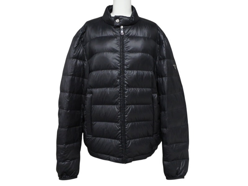 極美品 PRADA プラダ トライアングルロゴ ダウンジャケット SGA462 ブラック ナイロン サイズ52 中古 4b007658