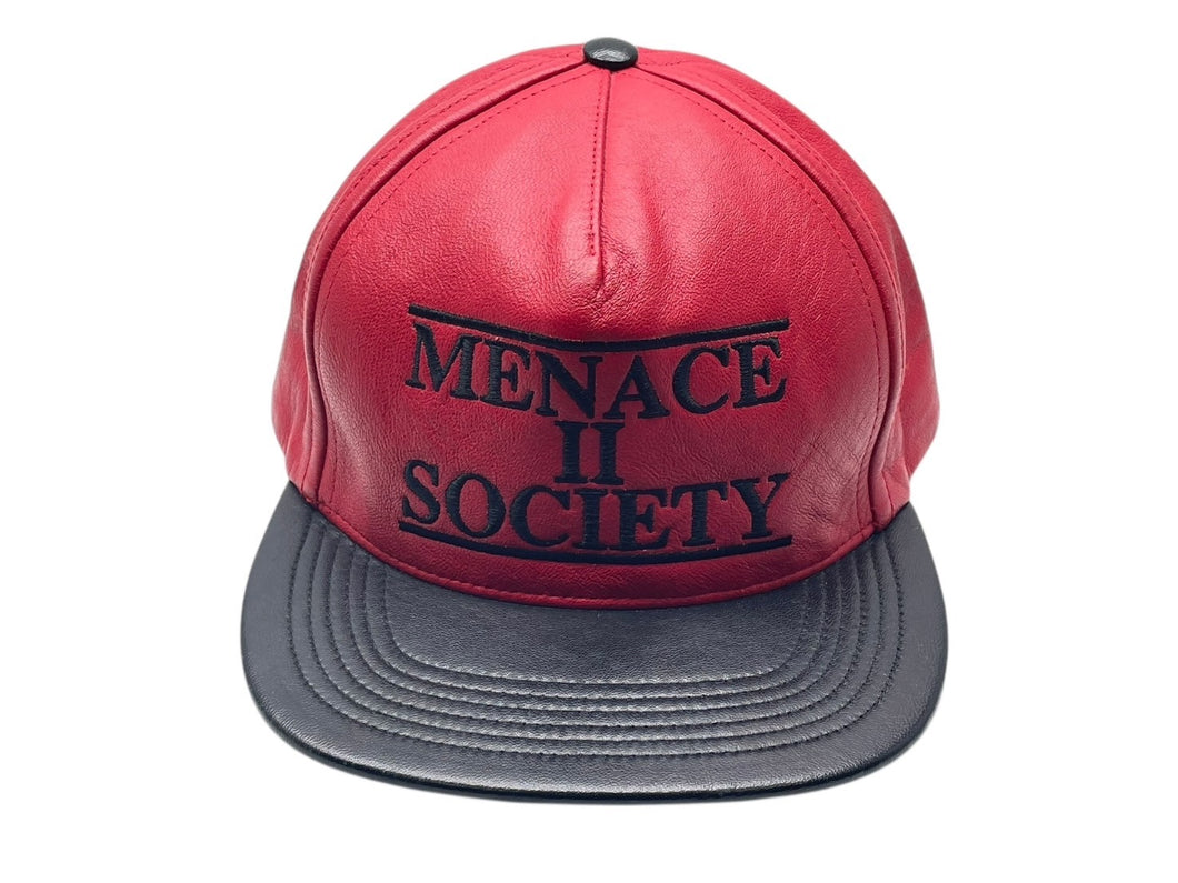 SUPREME シュプリーム MENACE Ⅱ SOCIETY キャップ 刺繍 レッド ブラック レザー 美品 中古 4b007666