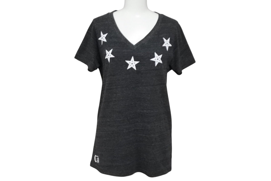 CHROME HEARTS クロムハーツ 半袖Vネック スタープリントTシャツ グレー ホワイト コットン L 美品 中古 4b007689