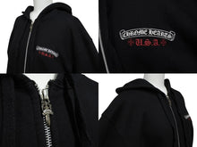 Load image into Gallery viewer, CHROME HEARTS クロムハーツ 星条旗 ジップ パーカー ブラック サーマル フーディ― シルバー金具 サイズM 美品 中古 4b007720