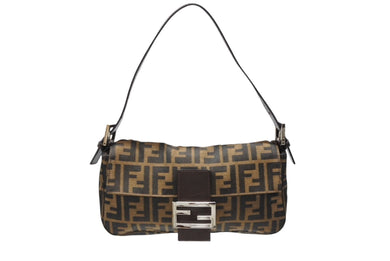FENDI フェンディ マンマバケット ワンショルダーバッグ 26424 ズッカ柄 キャンバス レザー ブラウン シルバー金具 美品 中古 4b007735