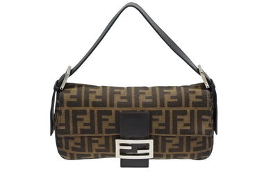 極美品 FENDI フェンディ マンマバケット ワンショルダーバッグ 505 26424 008 ズッカ柄 キャンバス レザー ブラウン シルバー金具 中古 4b007736