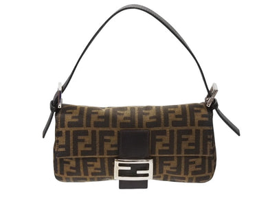 極美品 FENDI フェンディ マンマバケット ワンショルダーバッグ 26424 ズッカ柄 キャンバス レザー ブラウン シルバー金具 中古 4b007739