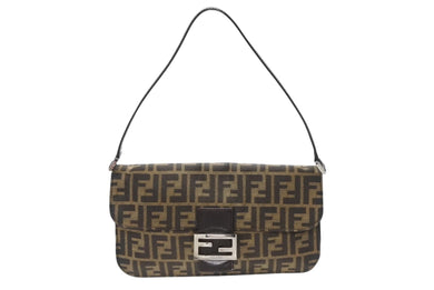 極美品 FENDI フェンディ マンマバケット ワンショルダーバッグ キャンバス レザー ブラウン シルバー金具 中古 4b007745