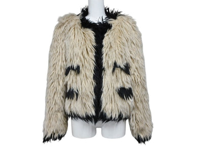 極美品 CHANEL シャネル ファージャケット ココマーク総柄 ベージュ ブラック サイズ42 P03723 中古 4b007757