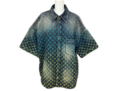 極美品 LOUIS VUITTON ルイヴィトン レインボーモノグラム デニムシャツ RM231 YM4 HOS72X インディゴ マルチカラー コットン サイズXL 中古 4b007762
