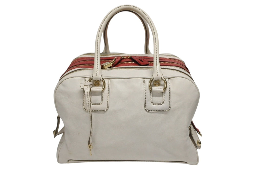 DOLCE&GABBANA ドルチェ&ガッバーナ ハンドバッグ トートバッグ BAG LILY ホワイト レッド レザー 美品 中古 4b007783