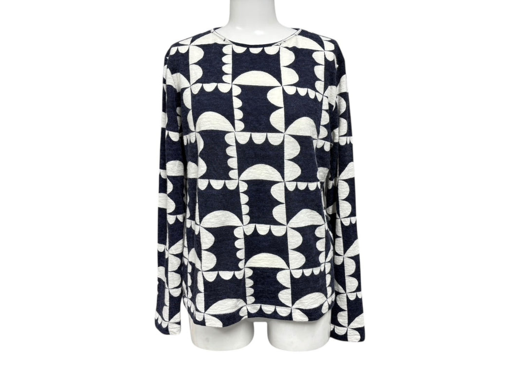 mina perhonen ミナペルホネン ハナグモ 長袖カットソー ネイビー ホワイト サイズ 38 アンゴラ 美品 中古 4b007792