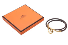 Load image into Gallery viewer, HERMES エルメス Jumbo H ジャンボチョーカー ネックレス 2連ブレスレット アクセサリー レザー ブラウン ゴールド金具 美品 中古 4b007854