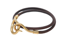 Load image into Gallery viewer, HERMES エルメス Jumbo H ジャンボチョーカー ネックレス 2連ブレスレット アクセサリー レザー ブラウン ゴールド金具 美品 中古 4b007854