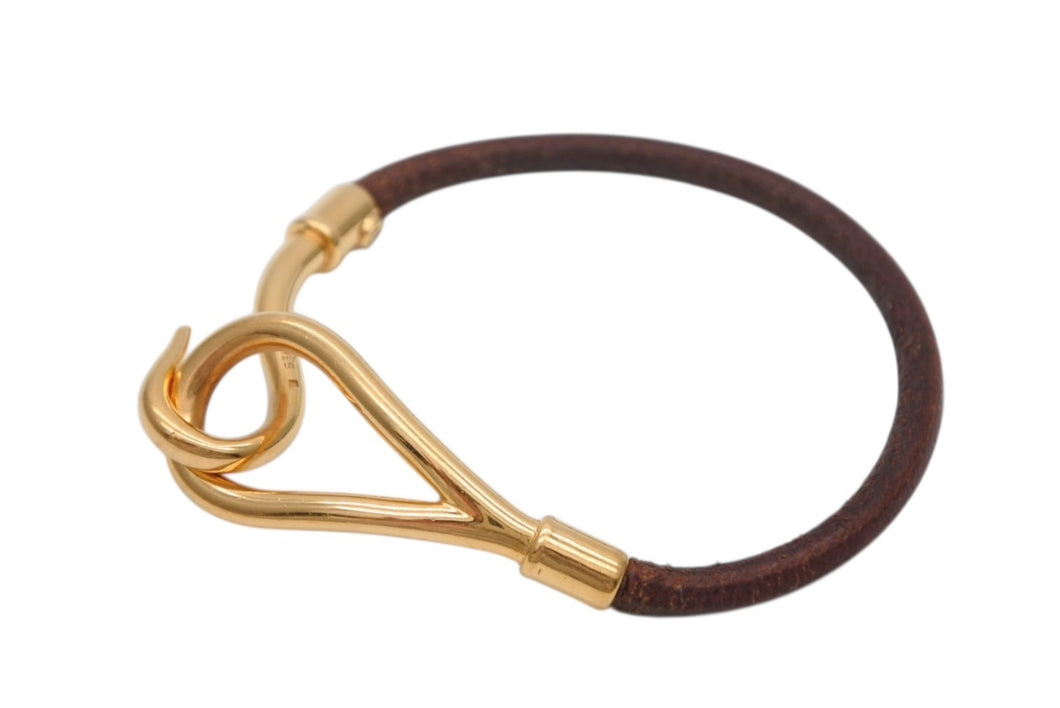HERMES エルメス Jumbo H ジャンボブレスレット アクセサリー レザー ブラウン ゴールド金具 美品 中古 4b007855