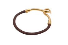 Load image into Gallery viewer, HERMES エルメス Jumbo H ジャンボブレスレット アクセサリー レザー ブラウン ゴールド金具 美品 中古 4b007855