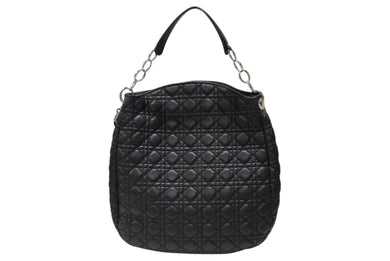 極美品 Christian Dior クリスチャンディオール カナ―ジュ ショルダーバッグ ブラック ラムスキン シルバー金具 中古 4b007876