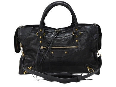 BALENCIAGA バレンシアガ ザシティ 2WAYバッグ ハンドバッグ ショルダーバッグ 115748 レザー ブラック ゴールド金具 美品 中古 4b007877