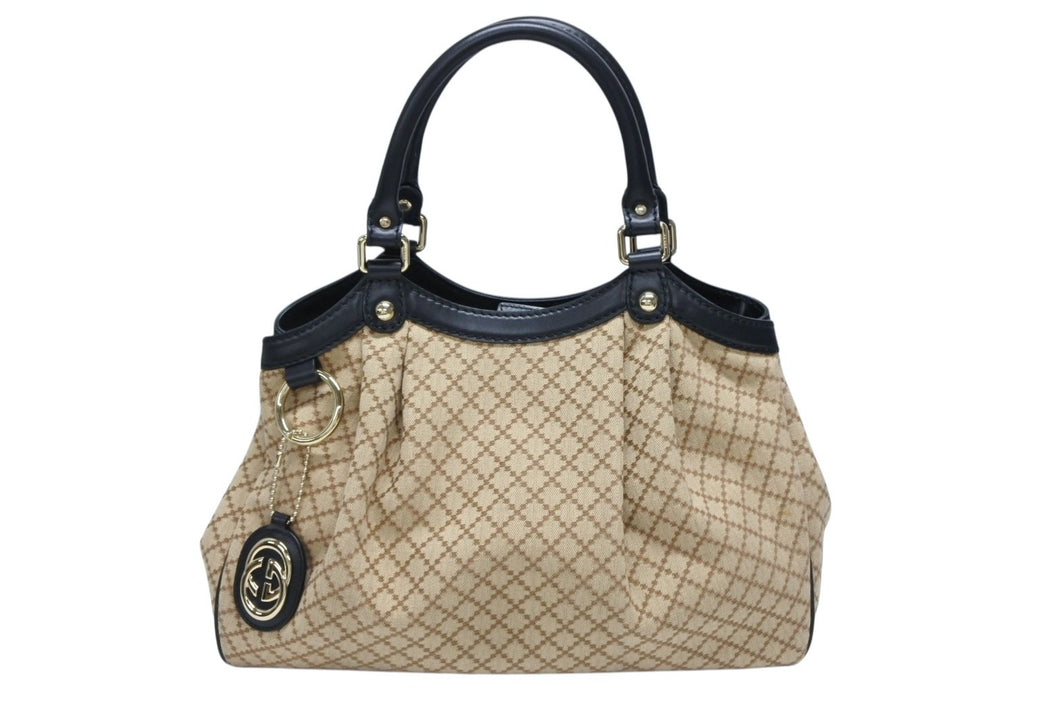 極美品 GUCCI グッチ ハンドバッグ トートバッグ ディアマンテ スーキー ベージュ キャンバス 211944 シルバー金具 中古 4b007883