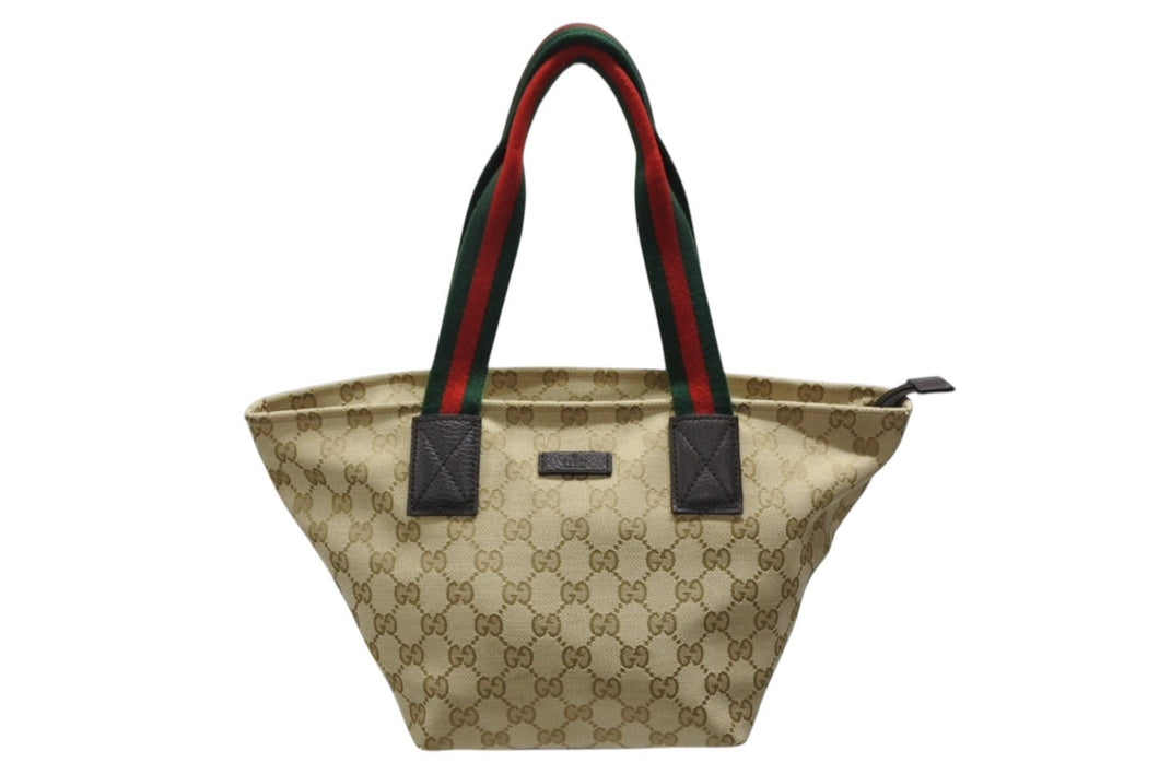 極美品 GUCCI グッチ ハンドバッグ シェリーライン 374433 イタリア製 ベージュ レッド グリーン GGキャンバス レザー 中古 4b007884