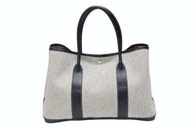極美品 HERMES エルメス ガーデンパーティPM ハンドバッグ トートバッグ □G刻印 トワルアッシュ ナチュラル ブラック 中古 4b007889