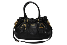 画像をギャラリービューアに読み込む, PRADA プラダ ギャザー 2WAYバッグ ハンドバッグ ショルダーバッグ カーフレザー ブラック ゴールド金具 美品 中古 4b007894