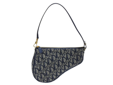 極美品 Christian Dior クリスチャンディオール サドルポーチ アクセサリーポーチ MC 0071 ネイビー トロッター柄 ガリアーノ期 中古 4b007899