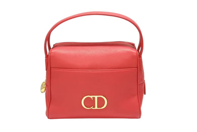 Christian Dior クリスチャンディオール レザーハンドバッグ レッド ロゴ金具 スペイン製 ゴールド金具 美品 中古 4b007901