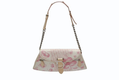 CHRISTIAN DIOR クリスチャンディオール トロッターライン ショルダーバッグ BO A 1024 ホワイト ピンク シルバー金具 美品 中古 4b007902