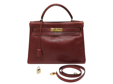 エルメス ケリー32 内縫い ルージュアッシュ ○Y刻印 カーフスキン ゴールド金具 ハンドバッグ 2WAY 美品 中古 4b007904