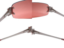 Load image into Gallery viewer, CELINE セリーヌ サングラス アイウェア SC 1047S トリオンフ ラインストーン レッド シルバー 美品 中古 4b007909