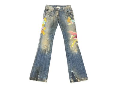 DOLCE&GABBANA ドルチェアンドガッバーナ レアモデル ヴィンテージデニムパンツ クラッシュ加工 スタッズ 刺繍 コットン サイズ40 美品 中古 4b007916