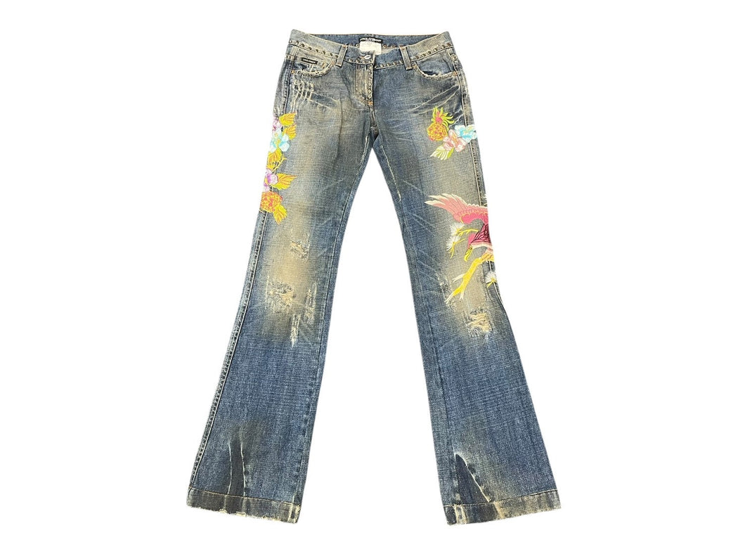 DOLCE&GABBANA ドルチェアンドガッバーナ レアモデル ヴィンテージデニムパンツ クラッシュ加工 スタッズ 刺繍 コットン サイズ40 美品 中古 4b007916