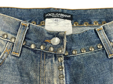 画像をギャラリービューアに読み込む, DOLCE&amp;GABBANA ドルチェアンドガッバーナ レアモデル ヴィンテージデニムパンツ クラッシュ加工 スタッズ 刺繍 コットン サイズ40 美品 中古 4b007916