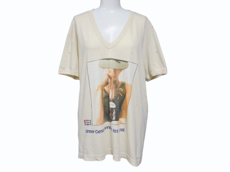 DOLCE＆GABBANA×PEPSI ドルチェ&ガッバーナVネック プリント 半袖 Tシャツ G8126T/G7200 ダメージ加工 サイズ52 美品 中古 4b007920