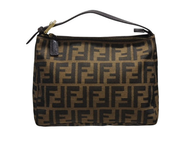 極美品 FENDI フェンディ FF ズッカ柄 総柄 ハンドバッグ アクセサリーポーチ 8N0005 ブラウン カーキ系 キャンバス 中古 4b007933