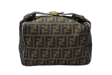 FENDI フェンディ ズッカ柄 バニティバッグ ハンドバッグ ジャガード レザー ブラウン グレー ゴールド金具 美品 中古 4b007934