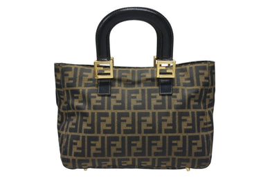 FENDI フェンディ ハンドバッグ トートバッグ ズッカ柄 キャンバス ブラウン ゴールド金具 美品 中古 4b007935