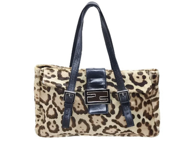 FENDI フェンディ ハンドバッグ 26572 ジャガーパターン ハラコ レザー ブラウン ベージュ ブラック シルバー金具 美品 中古 4b007937