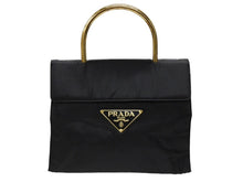Load image into Gallery viewer, PRADA プラダ ハンドバッグ ワンハンドル トライアングル ロゴ ナイロン ゴールド金具 黒 ブラック 美品 中古 4b007952