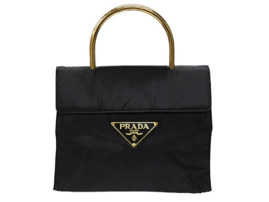 PRADA プラダ ハンドバッグ ワンハンドル トライアングル ロゴ ナイロン ゴールド金具 黒 ブラック 美品 中古 4b007952