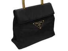 Load image into Gallery viewer, PRADA プラダ ハンドバッグ ワンハンドル トライアングル ロゴ ナイロン ゴールド金具 黒 ブラック 美品 中古 4b007952
