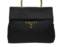 Load image into Gallery viewer, PRADA プラダ ハンドバッグ 33 トライアングルロゴ シングルメタルハンドル イタリア製 ナイロン ブラック ゴールド金具 美品 中古 4b007953
