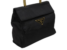 Load image into Gallery viewer, PRADA プラダ ハンドバッグ 33 トライアングルロゴ シングルメタルハンドル イタリア製 ナイロン ブラック ゴールド金具 美品 中古 4b007953