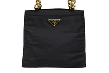 Load image into Gallery viewer, PRADA プラダ ハンドバッグ トライアングル ロゴ ナイロン ゴールド金具 黒 ブラック 美品 中古 4b007954