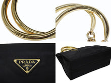 Load image into Gallery viewer, PRADA プラダ ハンドバッグ トライアングル ロゴ ナイロン ゴールド金具 黒 ブラック 美品 中古 4b007954