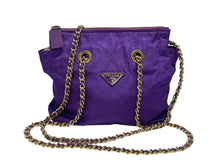 Load image into Gallery viewer, PRADA プラダ チェーンバッグ ショルダーバッグ キルティング イタリア製 ナイロン メタル パープル ゴールド金具 美品 中古 4b007957