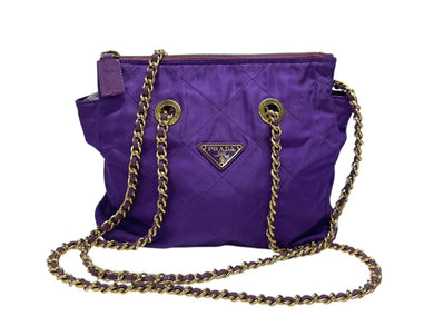 PRADA プラダ チェーンバッグ ショルダーバッグ キルティング イタリア製 ナイロン メタル パープル ゴールド金具 美品 中古 4b007957