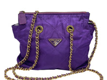 Load image into Gallery viewer, PRADA プラダ チェーンバッグ ショルダーバッグ キルティング イタリア製 ナイロン メタル パープル ゴールド金具 美品 中古 4b007957